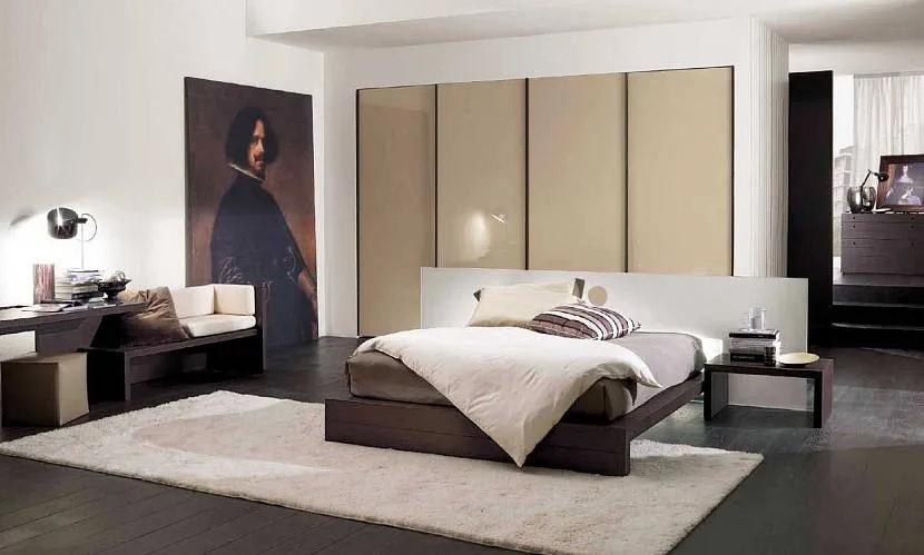 Об'ємна спальна кімната з ламінатом кольору венге